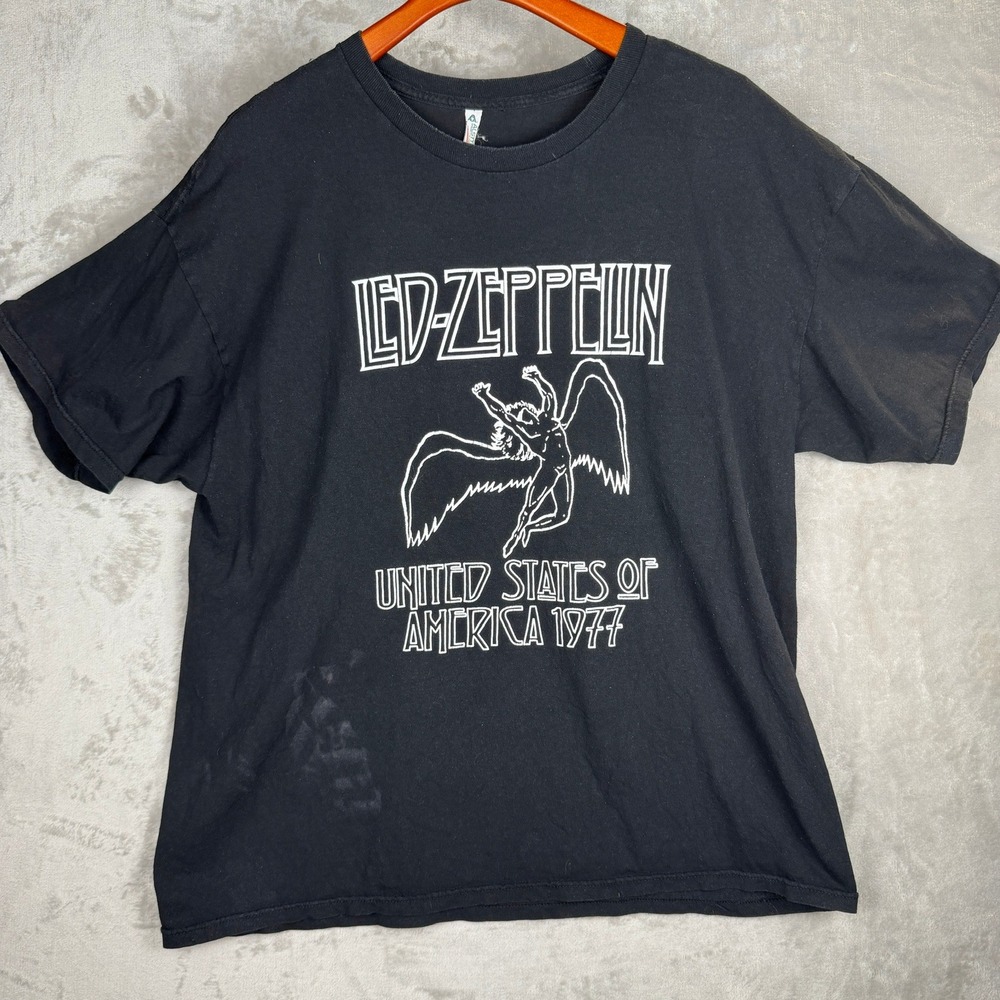 vintage Led Zeppelin United States 1977 Tour Graphic T-Shirt Black Mens 2XL